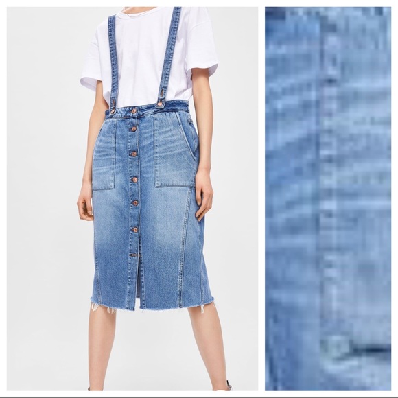 Zara Blue Denim Midi Skirt overalls. Size XS. - Picture 1 of 7